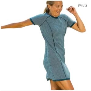 Title Nine Striped Knit Dress Teal Blue‎ Athletic Casual Short Sleeve medium